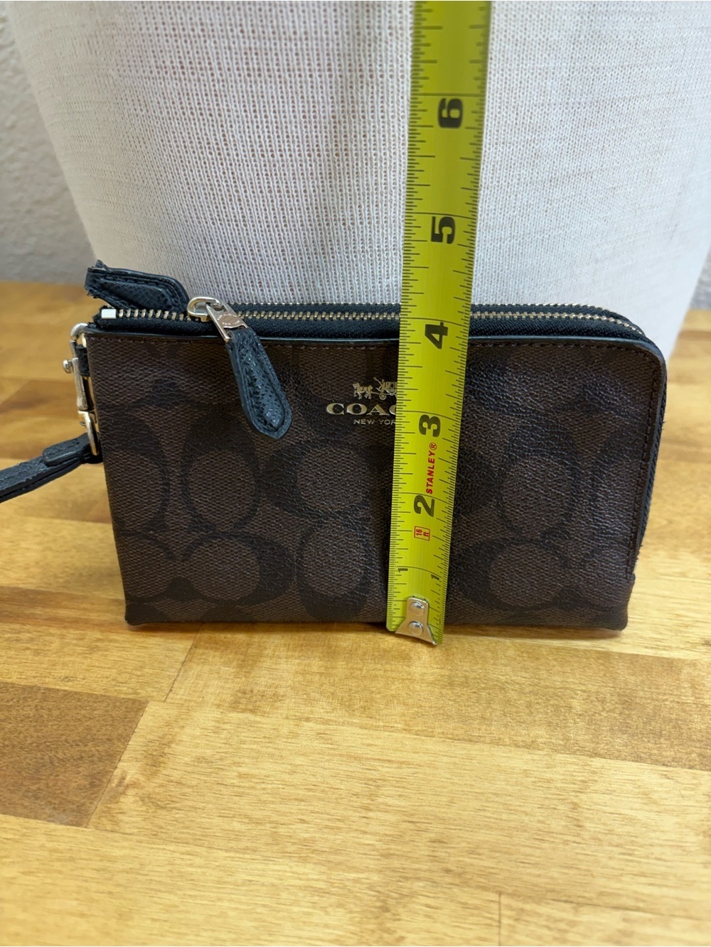 Coach Signature C Brown Canvas Double Zip Wristlet Wallet Clutch Purse - Picture 8 of 8